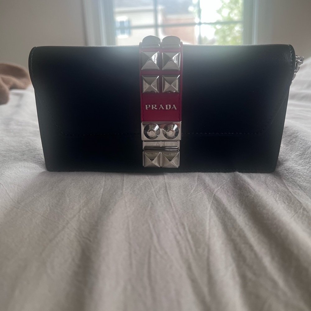 Prada Black Leather Clutch with Silver Accents - Picture 3 of 3